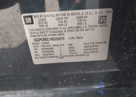 2017 Chevrolet Silverado 1500 1Lt z USA, uszkodzony, nr VIN 3GCPCREC1HG286879